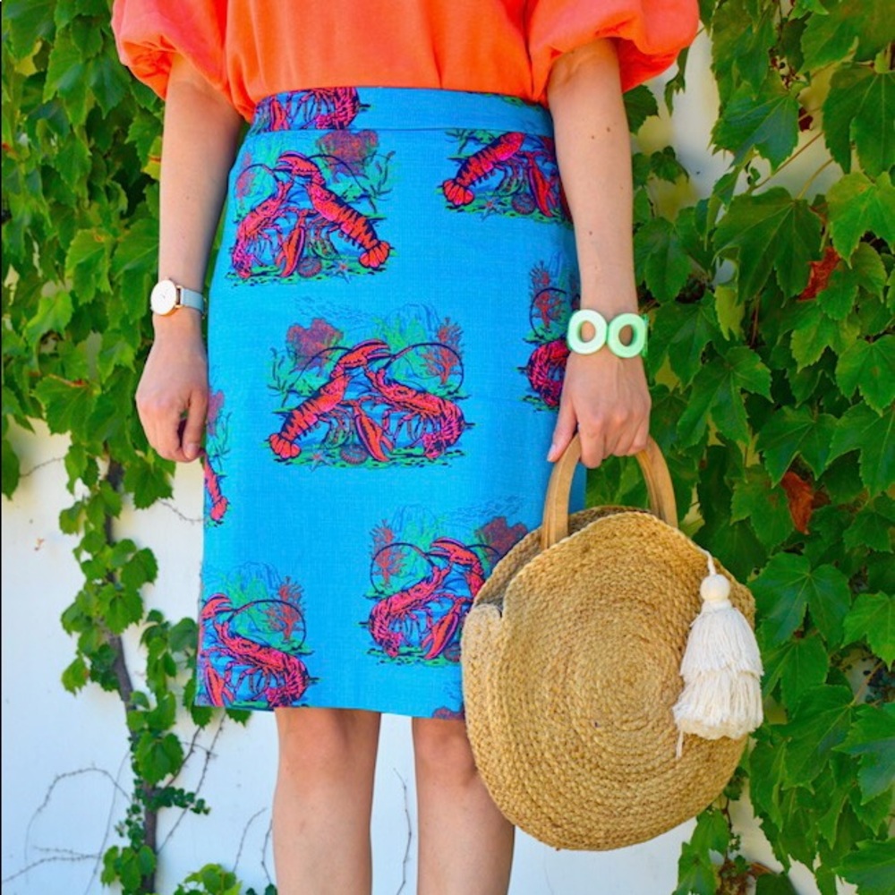 J. CREW No.2 pencil skirt with lobster print